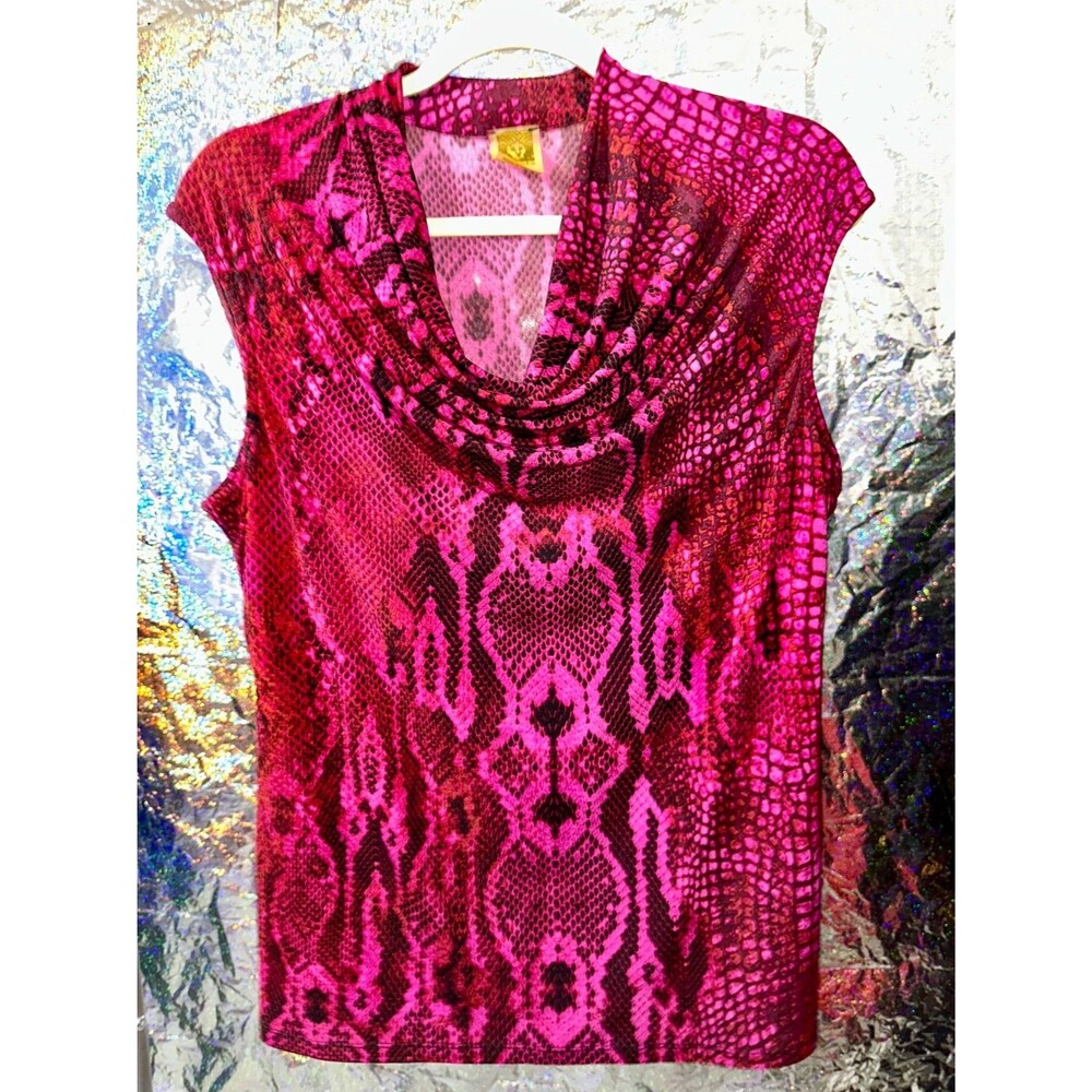 Anne Klein Women’s Vibrant Pink Snakeskin Print Sleeveless Top Size L